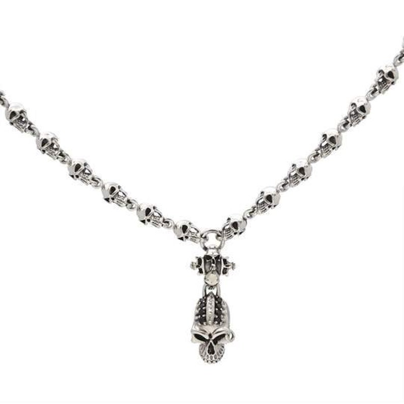 Skull Necklace Skull Chain Silver Mens Necklace Silver Mens Etsy