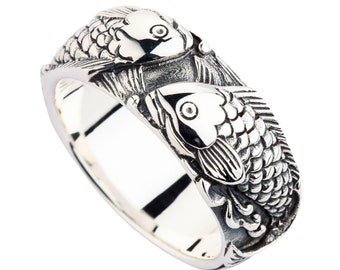 Japanese Carp Koi Fish Tattoos, Unique Wedding Band Rings, koi ring, fish ring, fish ring, sterling silver by SterlingMalee