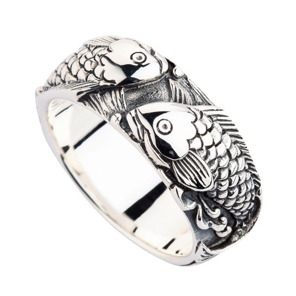 Japanese Carp Koi Fish Tattoos, Unique Wedding Band Rings, koi ring, fish ring, fish ring, sterling silver par SterlingMalee