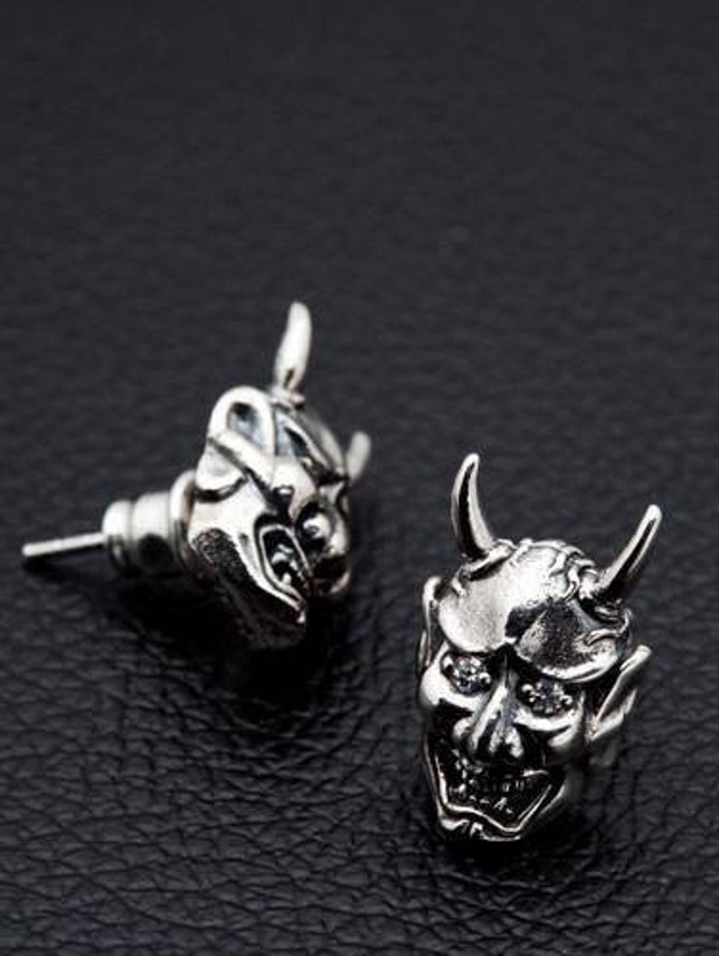 Japanese Oni Mask Stud Earrings Gothic Earrings Devil Etsy