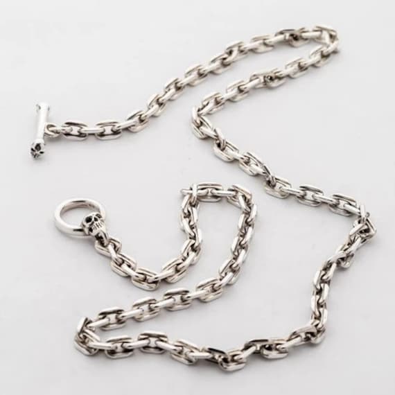 Totenkopf Kette Halskette, Curb 925 Sterling Silber Halskette