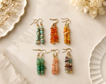Natural Crystal Earrings, Handmade Crystal Earrings, Stacked Stone Drop Earrings, Bohemian Crystal, Gemstone Jewelry, Amethyst, Gift for Her