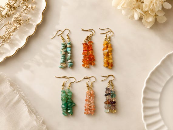 Natural Crystal Earrings, Handmade Crystal Earrings, Stacked Stone Drop Earrings, Bohemian Crystal, Gemstone Jewelry, Amethyst, Gift for Her