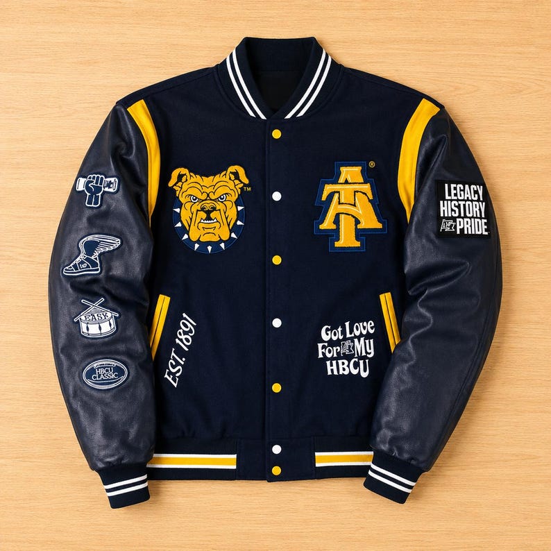 North Carolina A&T Motto 3.0 Aggie Pride Varsity Jacket Hand Made Customized NC AT Wool Letterman with Leather Sleeves HBCU - All Sizes