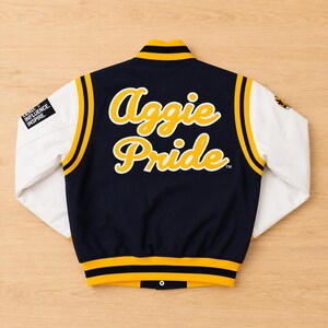 HBCU Varsity Jacket Navy & Yellow Letterman Jacket | Aggie Pride College Jacket | Custom Embroidered Bomber Jacket | Unisex Streetwear