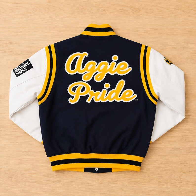 HBCU Varsity Jacket Navy & Yellow Letterman Jacket | Aggie Pride College Jacket | Custom Embroidered Bomber Jacket | Unisex Streetwear