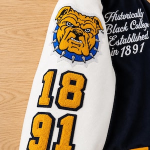 Aggie Pride Varsity Jacket, Blue Yellow Letterman Jacket, HBCU Bomber Jacket, Custom College Varsity Coat, Retro Streetwear