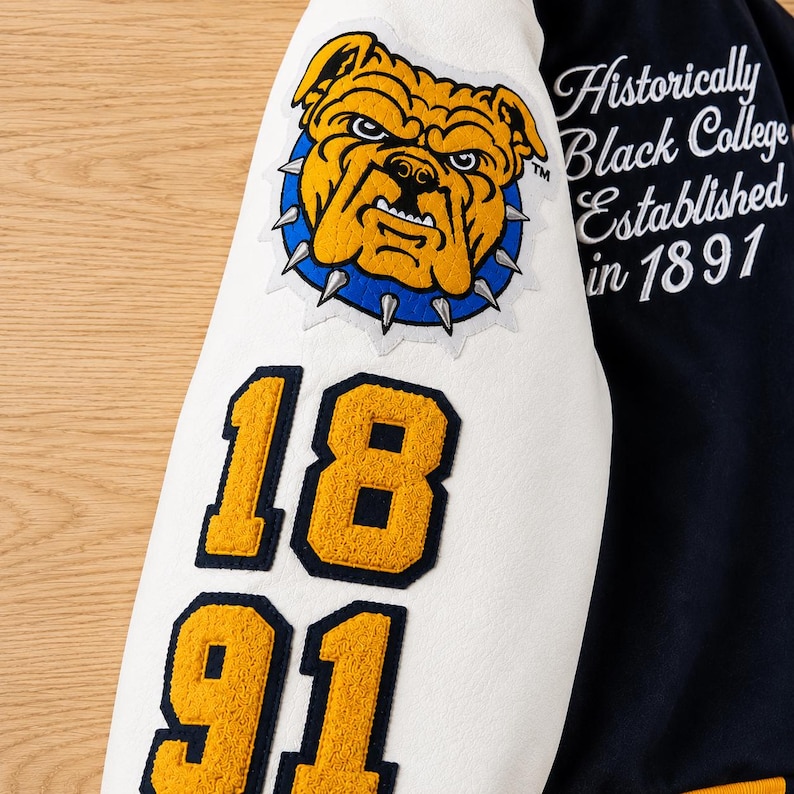 Aggie Pride Varsity Jacket, Blue Yellow Letterman Jacket, HBCU Bomber Jacket, Custom College Varsity Coat, Retro Streetwear