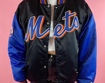 New York Mets Varsity Jacket Vintage Style Satijnen Honkbal Jas NY Mets Bomberjack Blauw Zwart Startstijl Baseball Fan Gift
