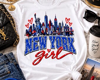 New York Girl PNG, NYC Skyline, Statue of Liberty Design (Digital Download)