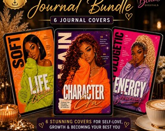 6 Self Love Journal Covers Bundle | Luxury Black Girl Canva Templates (Digital Download)