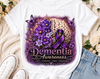 Dementia Awareness PNG, Purple Ribbon Brain Flowers Design (Digital Download)