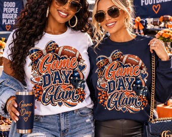 Game Day Glam Football Mom PNG, Orange Navy Bow, Rhinestone Details (Digital Download)