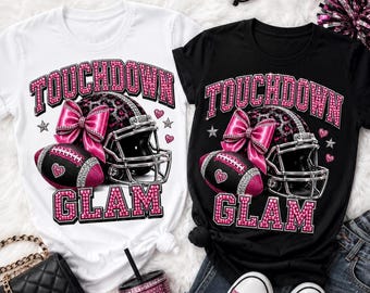 Touchdown Glam png, Pink Football Design, Rhinestone Game Day Shirt, Football Mom, Canva Link