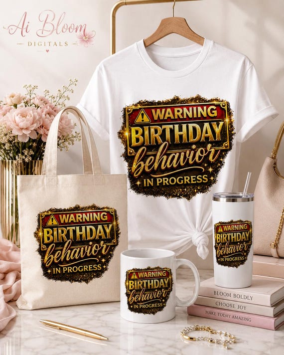 Warning Birthday Behavior Graphic | Luxury Glam Birthday Queen (PDF Canva Template Link Digital Download)