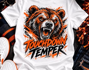 Touchdown Temper Football Bear PNG, Orange Black Sports Design (Digital Download)