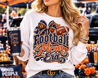 Football Mom Era PNG, Orange Blue Game Day Design (Instant Download)