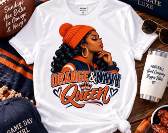 Orange Navy Queen Football Mom Shirt Design (Digital Download)