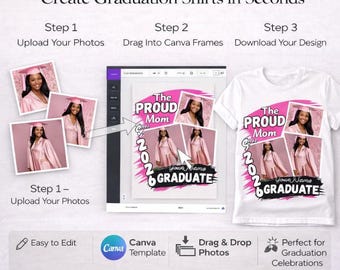Graduation Shirt Canva Template | Proud Mom, Class of 2026 Design (Digital Download)