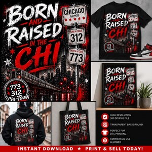 Chicago Streetwear PNG, Born Raised Chi Graffiti T-Shirt Graphic (Digital Download)