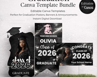 Editable Graduation Canva Templates Bundle | Posters, Banners, Yard Signs (Digital Download)