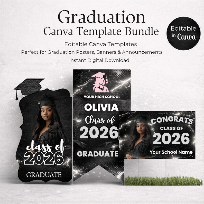 Editable Graduation Canva Templates Bundle | Posters, Banners, Yard ...
