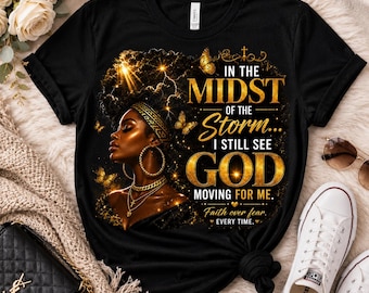 Faith Over Fear PNG, Christian Black Woman Storm God Moving Design (Digital Download)