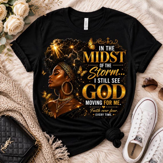 Faith Over Fear PDF, Christian Black Woman Storm God Moving Design (Digital Download)