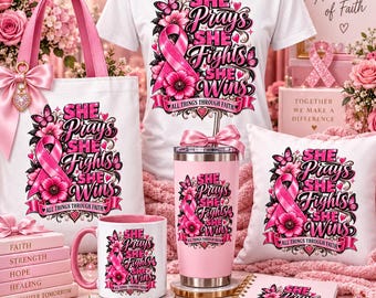 Prayer Fighters Wins Breast Cancer Awareness Pink Ribbon Warrior Sublimation Faith Christian Design Digital Download
