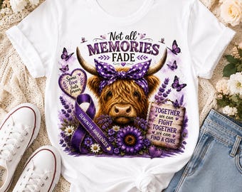 Dementia Awareness PNG Highland Cow Purple Ribbon Sublimation Design Digital Download