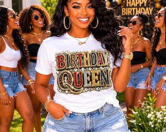 Birthday Queen Rhinestone PNG | Glam Birthday Shirt Design | Canva Link PDF
