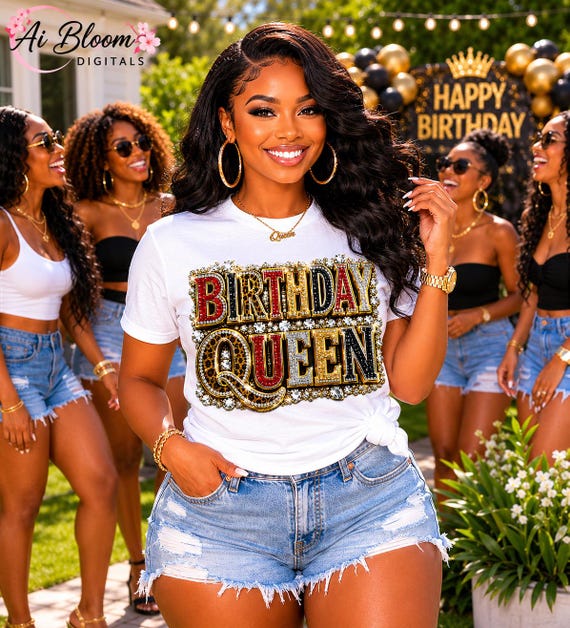 Birthday Queen Rhinestone PNG | Glam Birthday Shirt Design | Canva Link PDF