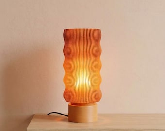 Slim Ribbed Bedside Lamp with Translucent Green and Orange Shade, Modern Accent Table Lamp