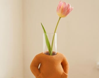 Modern Sculptural Vase with Glass Insert, Abstract Body Vase, Minimalist Flower, Unique, Home Decor