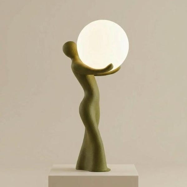 Sculptural Lady Lamp, Woman Holding Light, Modern Table Artistic Bedside Lamp, Minimalist Home Decor