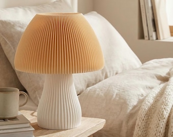 Mushroom Table Lamp – Modern Bedside Lamp – Ribbed Accent – Nightstand Light – Minimalist Home Decor