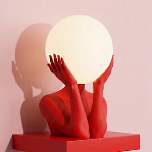 Serenity Sculptural Art Lamp, Modern Decor, Bedside Lamp, Unique Light Red