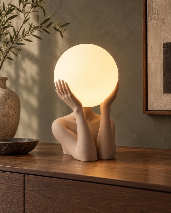 Modern Sculptural Table Lamp, Minimalist Bedside Lamp, Artistic Home Decor, Contemporary Accent Light