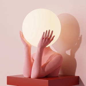 Serenity Sculptural Art Lamp, Modern Decor, Bedside Lamp, Unique Light Pink