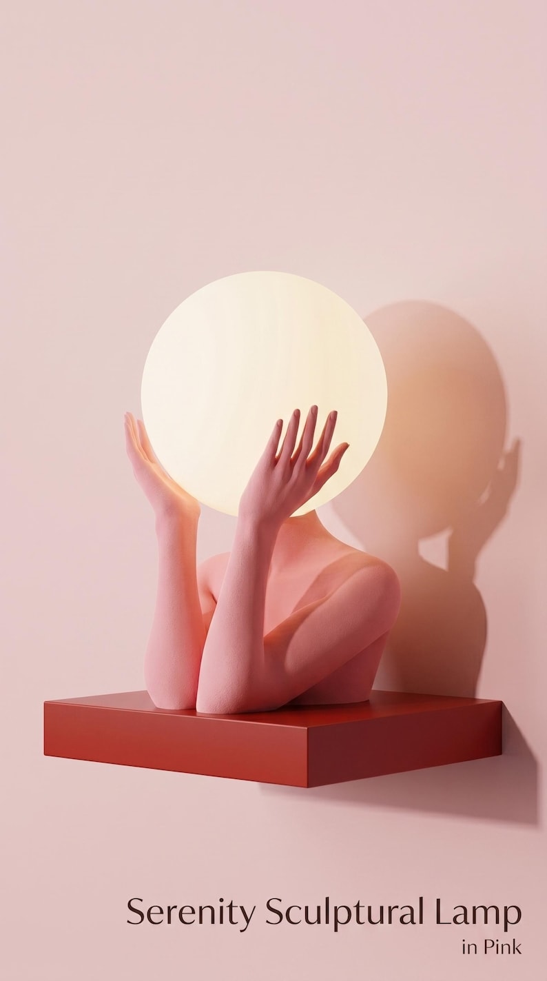 Serenity Sculptural Art Lamp, Modern Decor, Bedside Lamp, Unique Light Pink