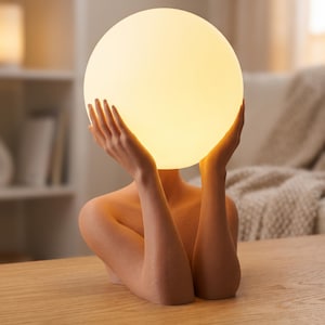 Serenity Sculptural Art Lamp, Modern Decor, Bedside Lamp, Unique Light Caramel
