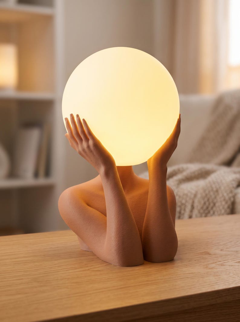Serenity Sculptural Art Lamp, Modern Decor, Bedside Lamp, Unique Light Caramel