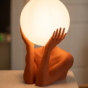 Serenity Sculptural Art Lamp, Modern Decor, Bedside Lamp, Unique Light Terracotta