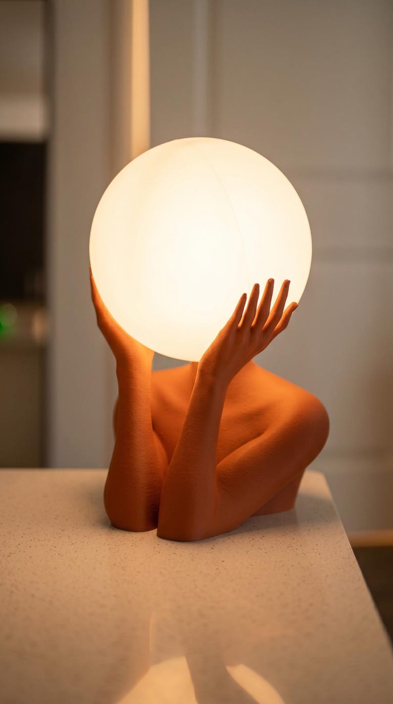 Serenity Sculptural Art Lamp, Modern Decor, Bedside Lamp, Unique Light Terracotta