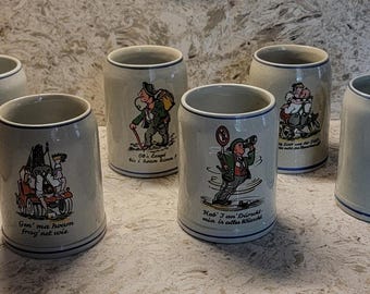 Vintage Simon Gerz Duits steengoed bierpul mok Duitsland - set van 6"