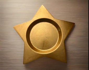 Vintage Star Shaped Gold Tone Decorative Tray Candle Holder Celestial Decor