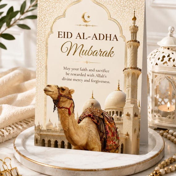 Modern Eid Mubarak Card Printable | Minimal Islamic Greeting Card | Digital Download Template