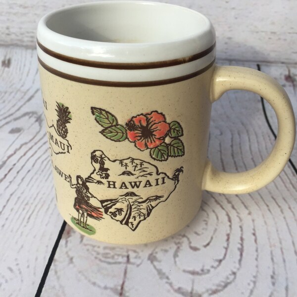 Vintage Hawaiian Islands Souvenir Mug Tea Coffee Relief Textured Kahula Hawaii Collectible