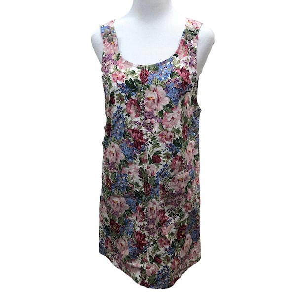 Vintage Match Womens Petite Small Tank Dress Cotton Floral Cottage Summer