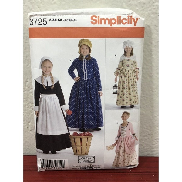 Simplicity 3725 Andres Schewe Girls 7 8 10 12 14 Costume Pattern Pioneer Play